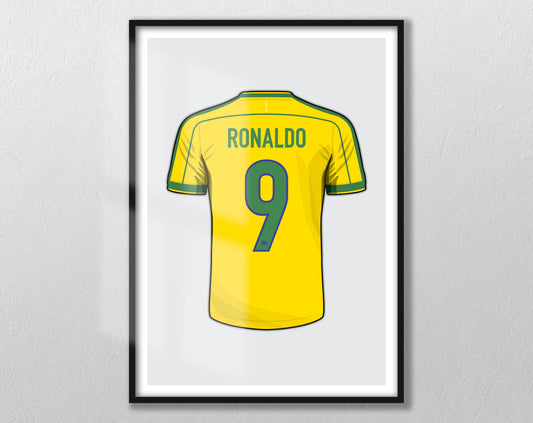 Brazil 98 - Ronaldo R9 Shirt Print - Football Icon Poster - Unframed