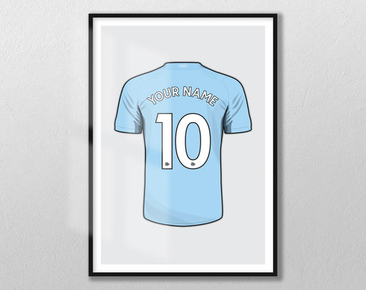 Manchester City - Personalised Shirt Print - Custom Football Poster - Unframed