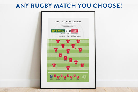 Personalised Custom Rugby Match Lineup Squad Formation Print A4 A3 A2 - Unframed