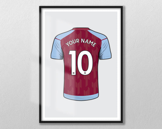 Villa - Personalised Shirt Print - Custom Football Poster - Unframed