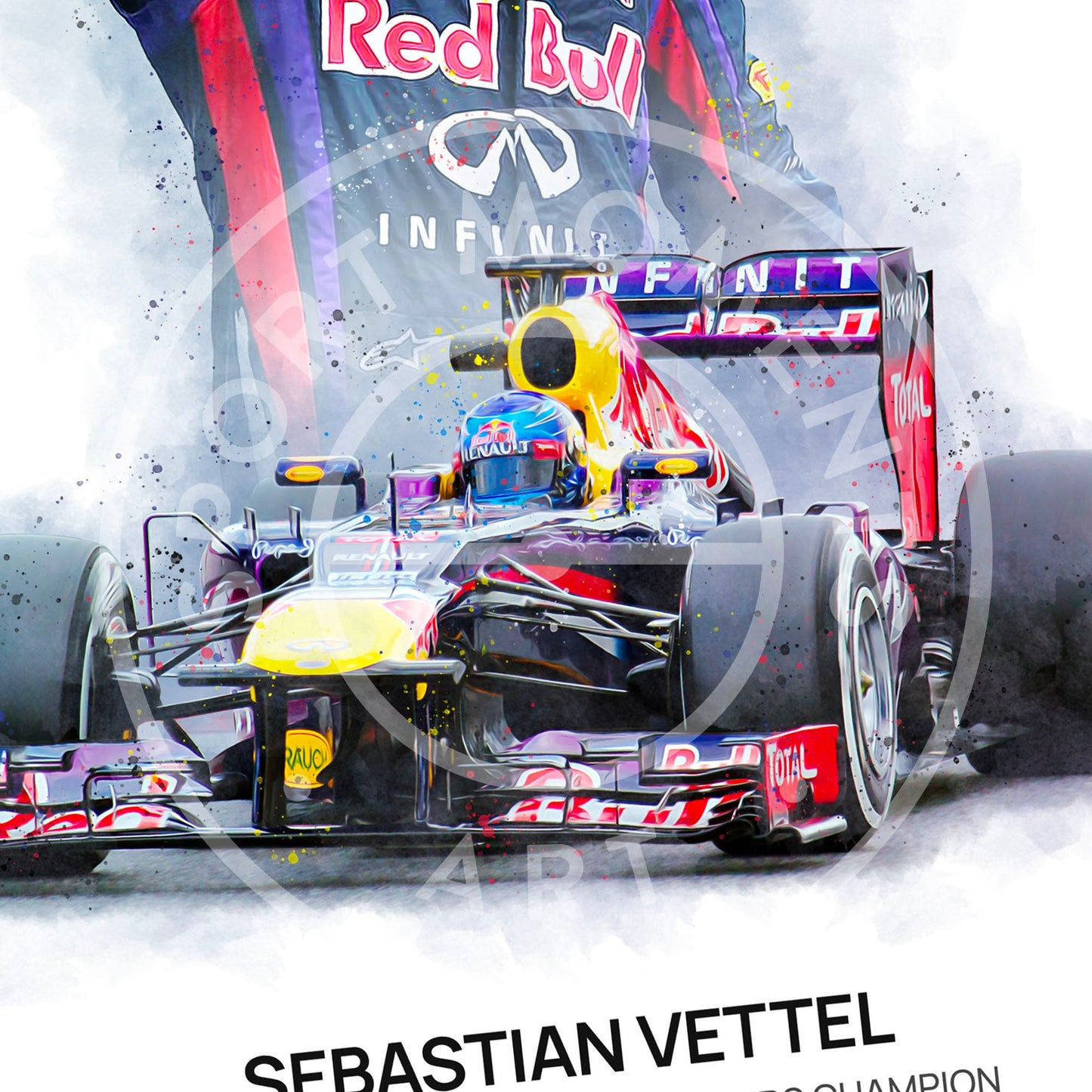 Sebastian Vettel World Champion F1 Formula 1 One Red Bull Racing Driver Watercolour Wall Art Print Poster Gift A5 A4 A3 - Unframed