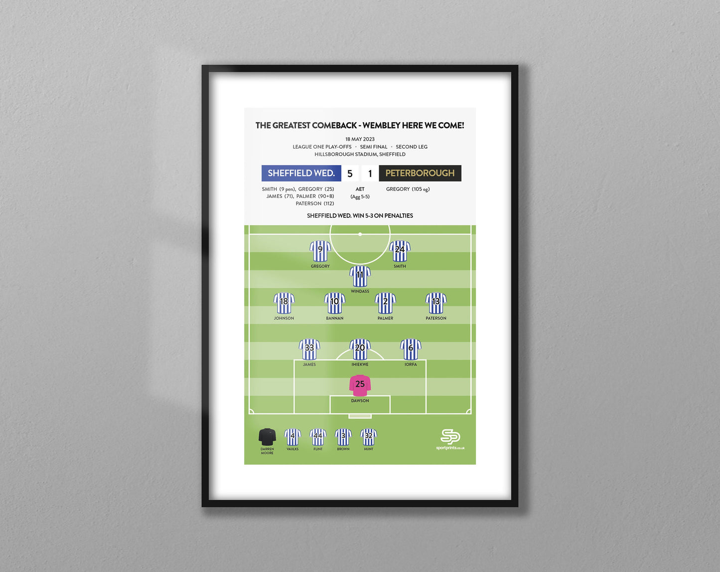 Sheffield Wednesday Peterborough United League One 2022 2023 Play Off Match Semi Final Winners Football Print A4 A3 - Unframed